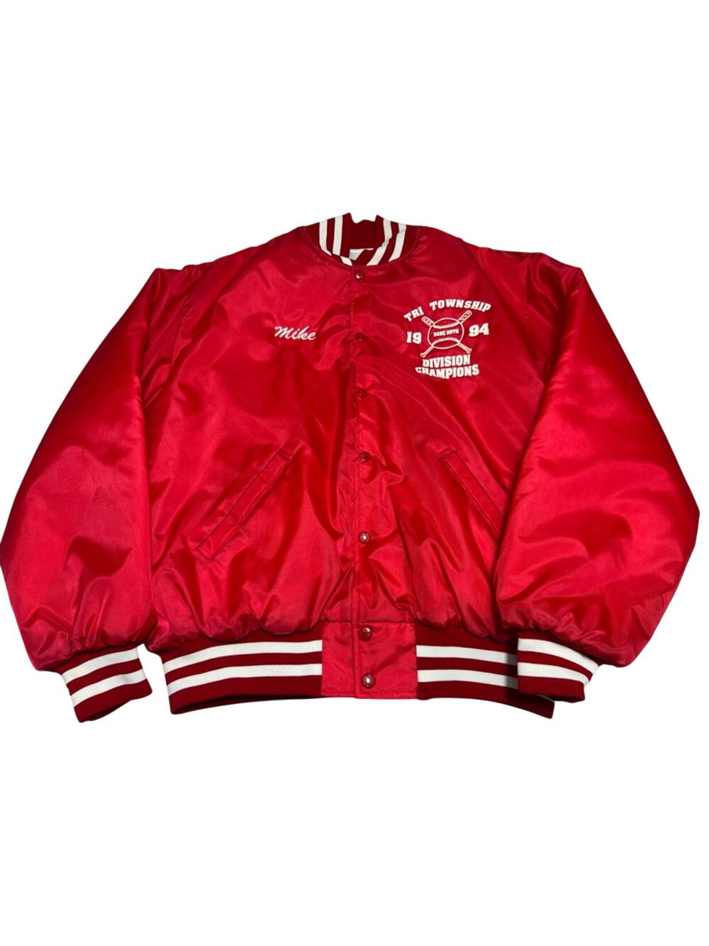 Vintage 90’s Birdie Bomber Jacket Men Babe Ruth Red Sox L Made USA Tri Township